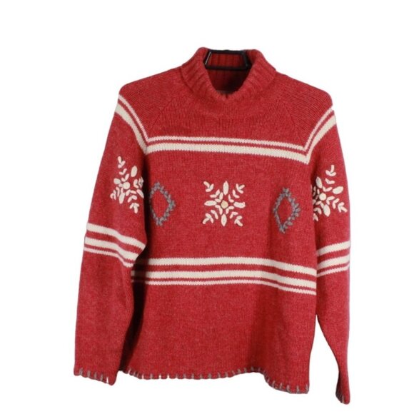 Vintage EMS Womens Red Wool Snowflake Sweater Size M Nordic Knit Warm Winter Top - Picture 1 of 8